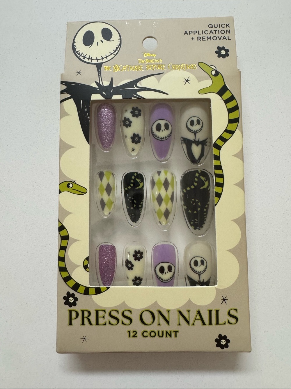 Disney The Nightmare Before Jack Christmas Lavender Black Press-On Nail Set 12pc